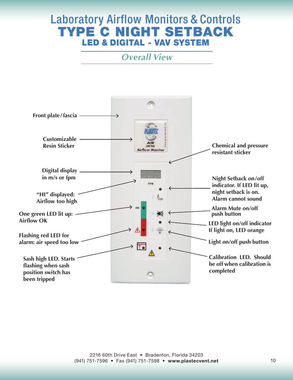 Type c night setback, Laboratory airflow monitors & controls, Overall view | Led & digital - vav system | Plastec Variable Air C User Manual | Page 10 / 14