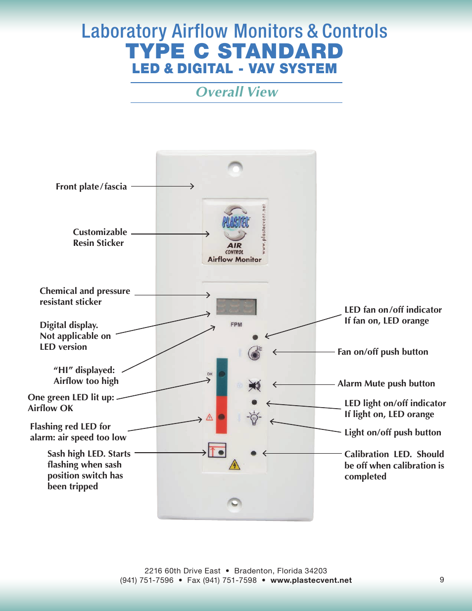 Type c standard, Laboratory airflow monitors & controls, Overall view | Led & digital - vav system | Plastec Variable Air C User Manual | Page 9 / 14