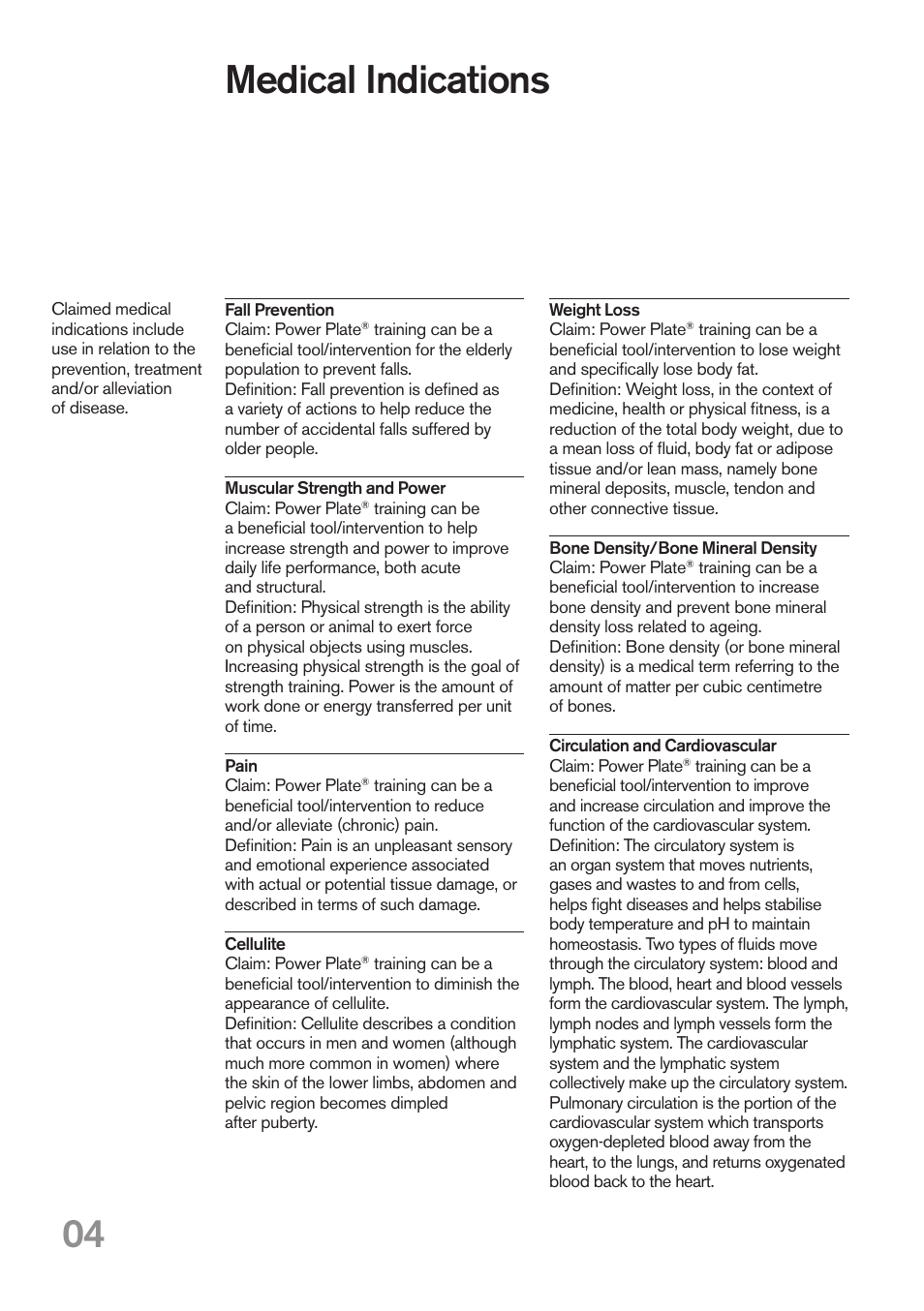 Medical indications | Power Plate my3 User Manual | Page 4 / 16