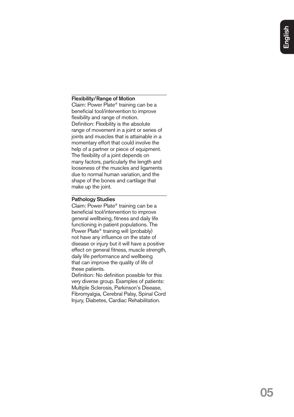 Eng lis h | Power Plate my3 User Manual | Page 5 / 16