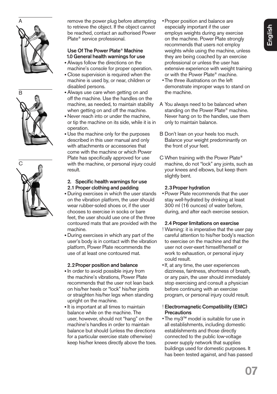 Eng lis h | Power Plate my3 User Manual | Page 7 / 16