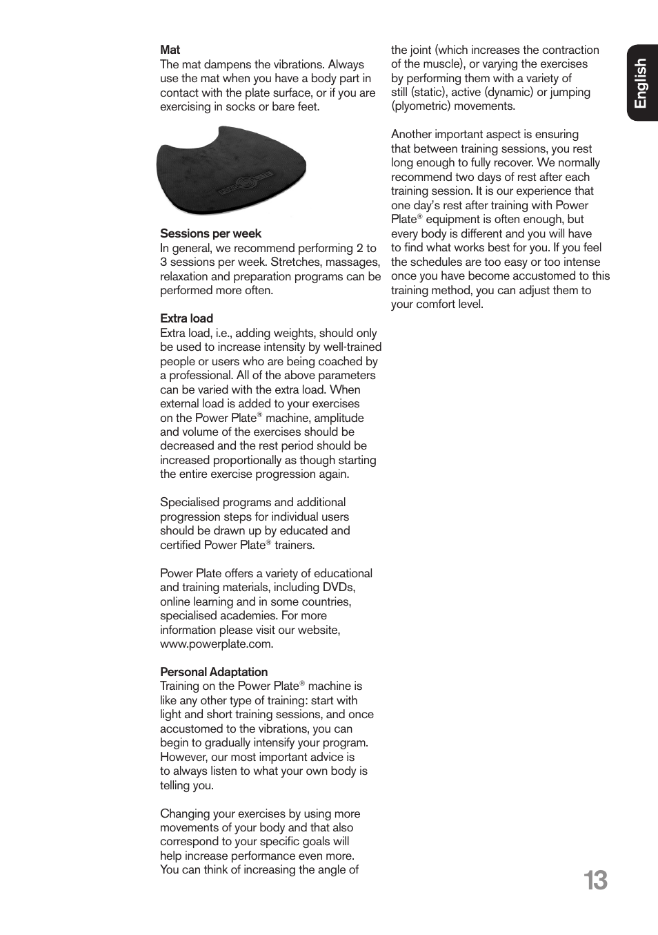 Eng lis h | Power Plate my5 User Manual | Page 13 / 16