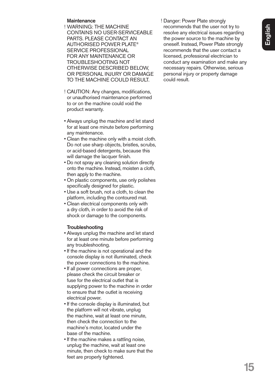 Eng lis h | Power Plate my5 User Manual | Page 15 / 16