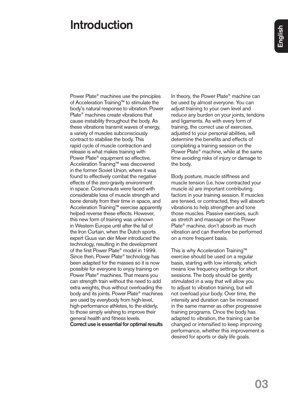 Introduction, Eng lis h | Power Plate my5 User Manual | Page 3 / 16
