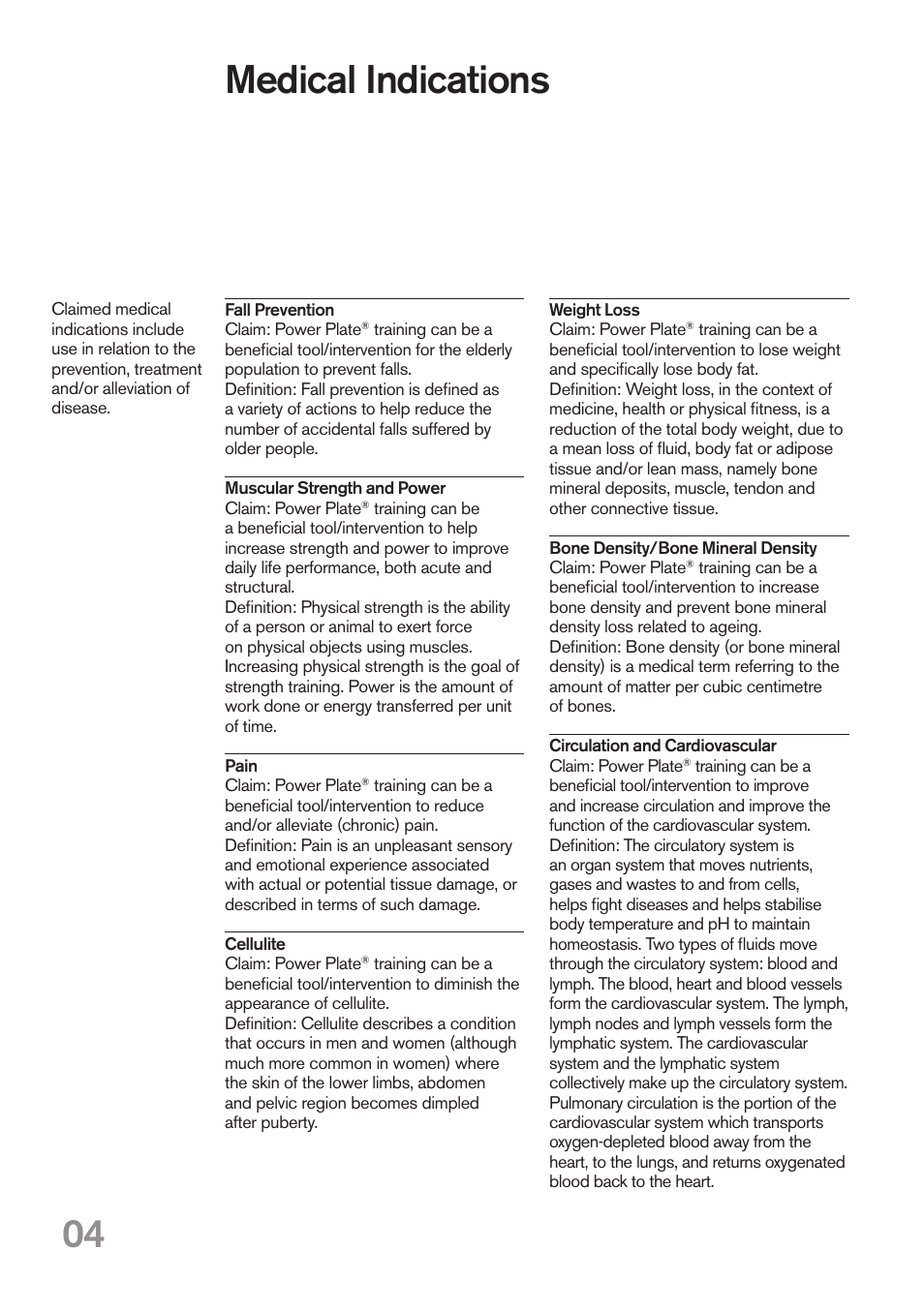 Medical indications | Power Plate my5 User Manual | Page 4 / 16