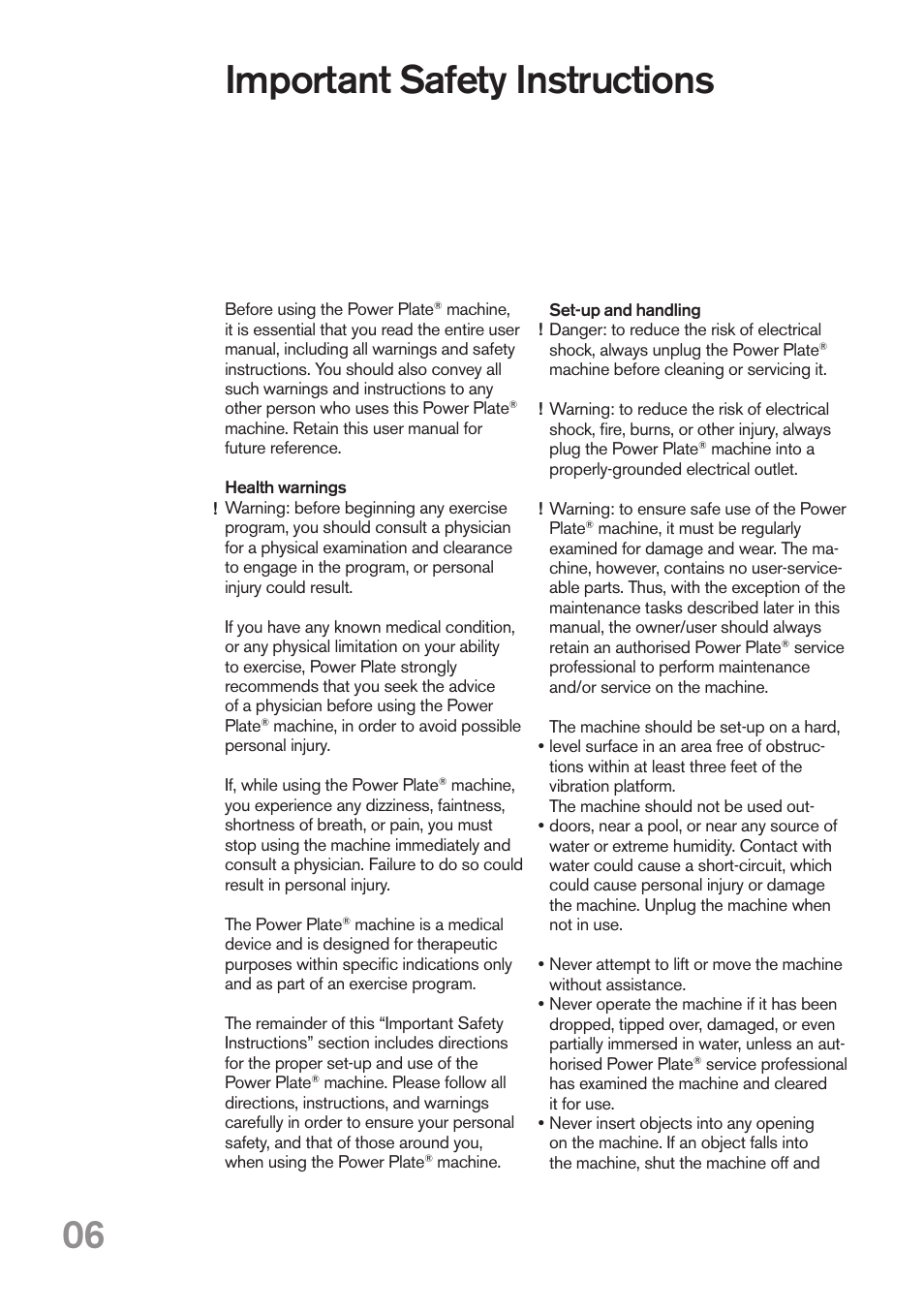 Important safety instructions | Power Plate my5 User Manual | Page 6 / 16