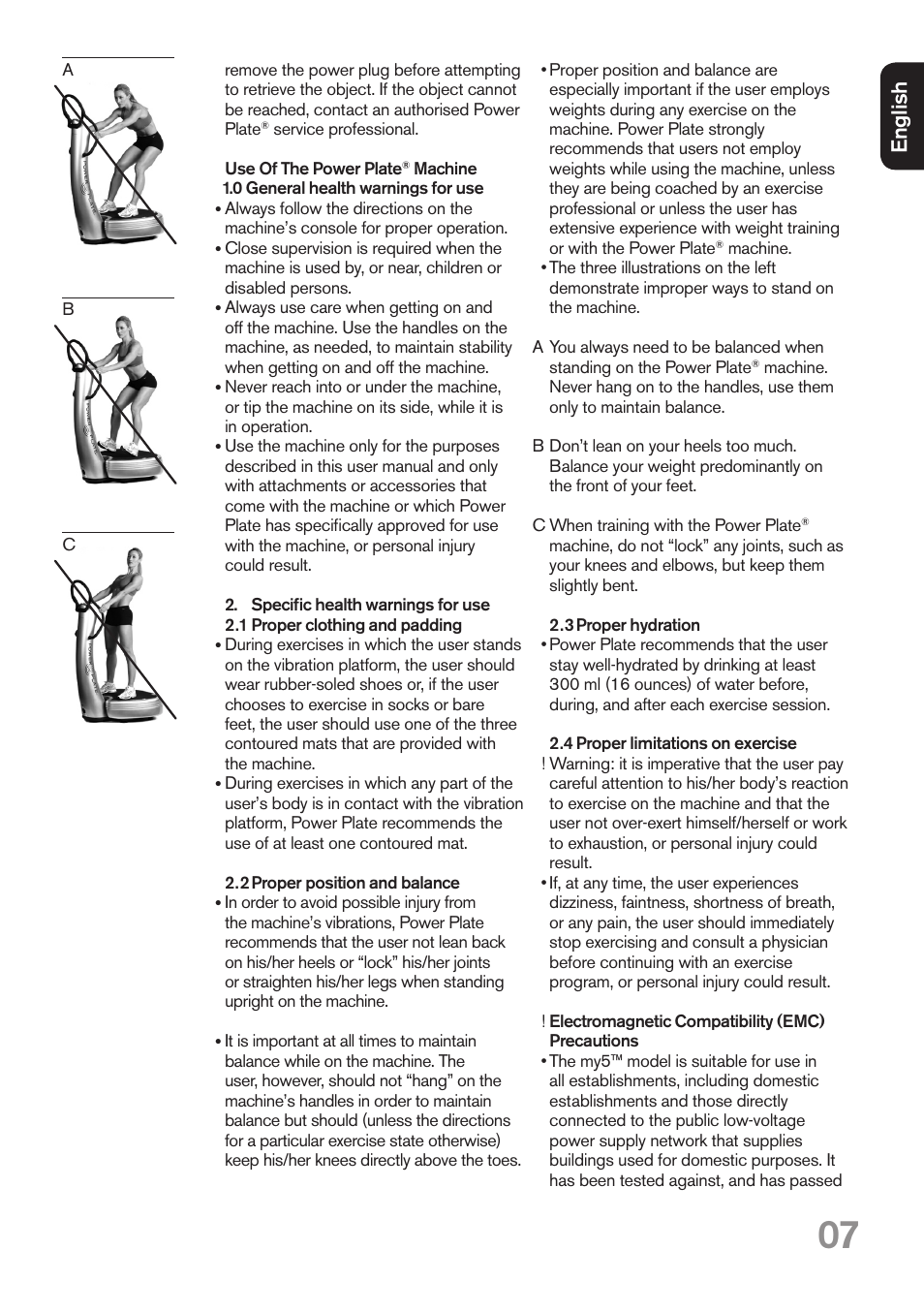 Eng lis h | Power Plate my5 User Manual | Page 7 / 16