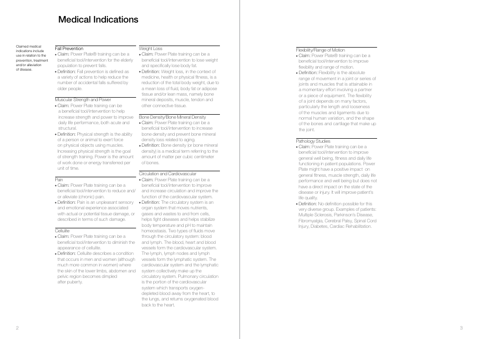 Medical indications | Power Plate my7 User Manual | Page 3 / 10