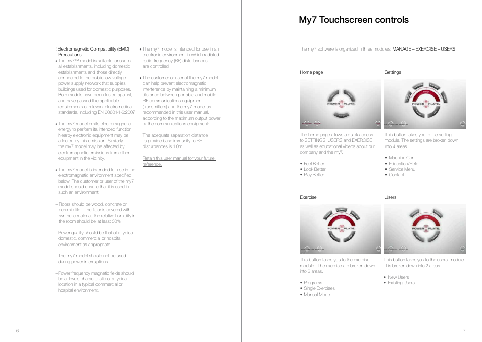 My7 touchscreen controls | Power Plate my7 User Manual | Page 5 / 10