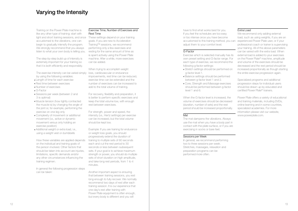 Varying the intensity | Power Plate my7 User Manual | Page 8 / 10