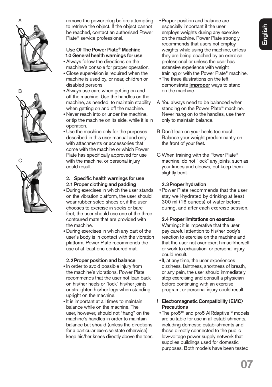 Eng lis h | Power Plate pro5HP User Manual | Page 7 / 16