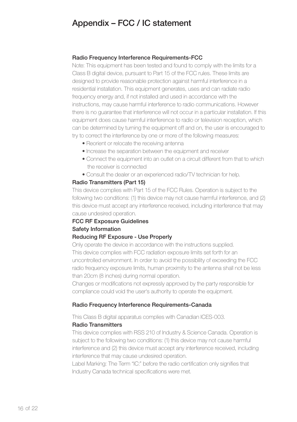 Appendix – fcc / ic statement | Power Plate pro6 plus User Manual | Page 18 / 22