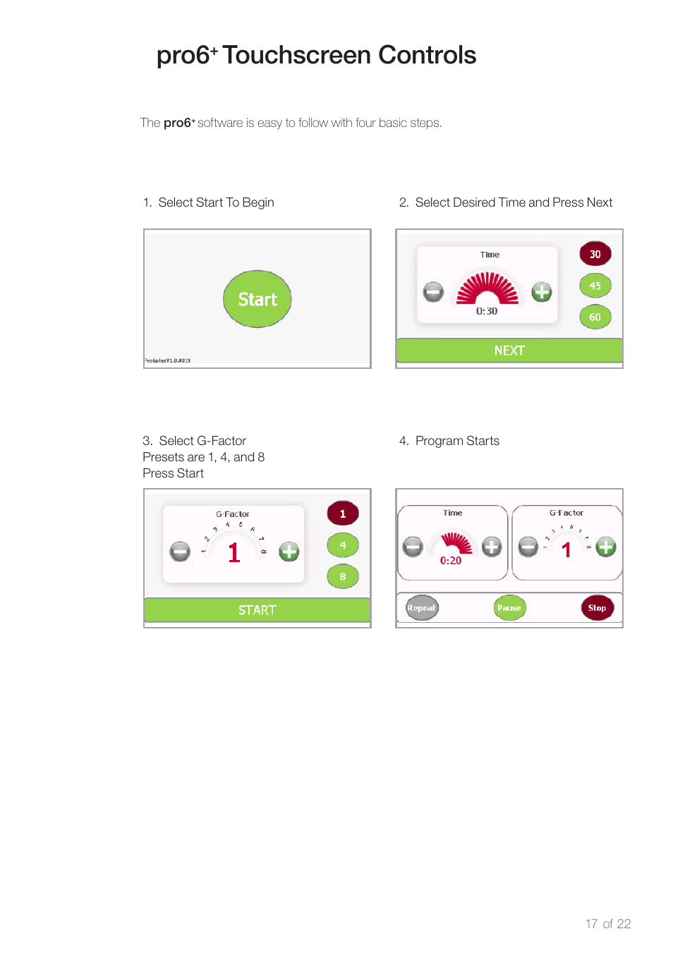 Pro6, Touchscreen controls | Power Plate pro6 plus User Manual | Page 19 / 22