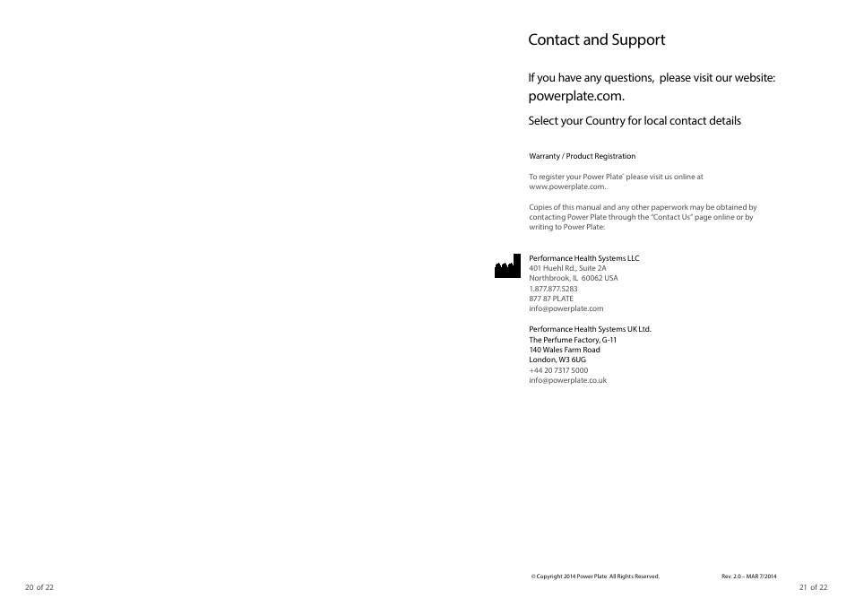 Contact and support | Power Plate pro7 User Manual | Page 12 / 12
