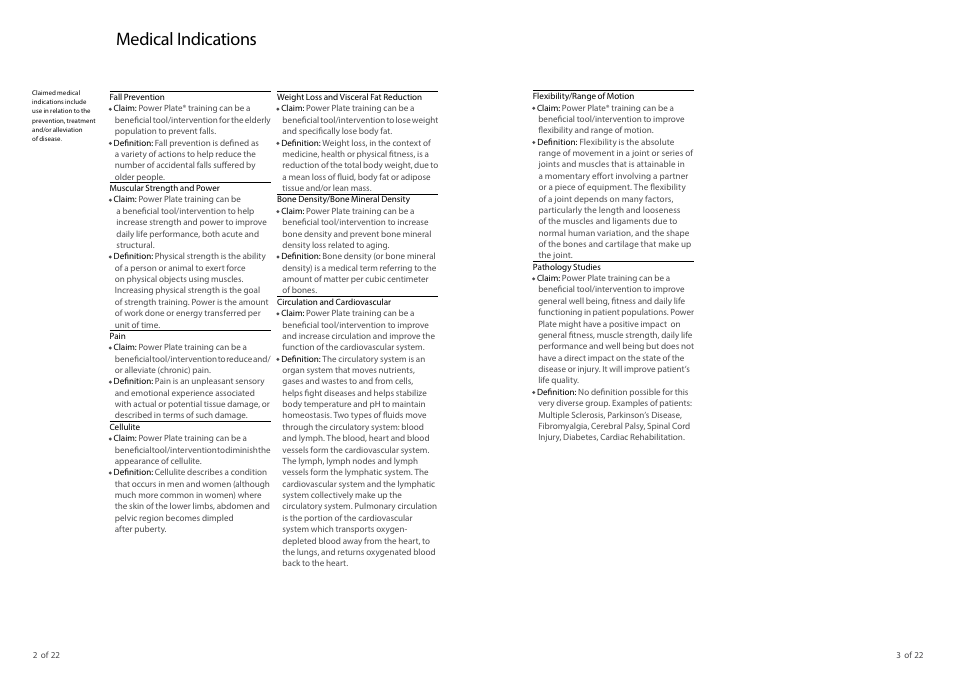 Medical indications | Power Plate pro7 User Manual | Page 3 / 12