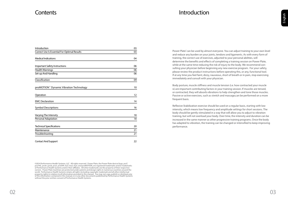 Introduction contents 02 03 | Power Plate pro7HC User Manual | Page 2 / 11