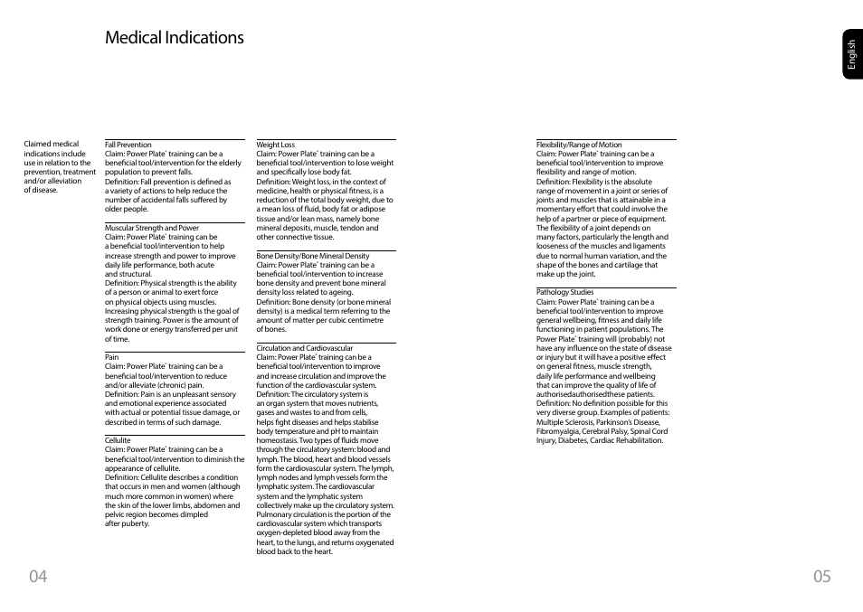 Medical indications | Power Plate pro7HC User Manual | Page 3 / 11