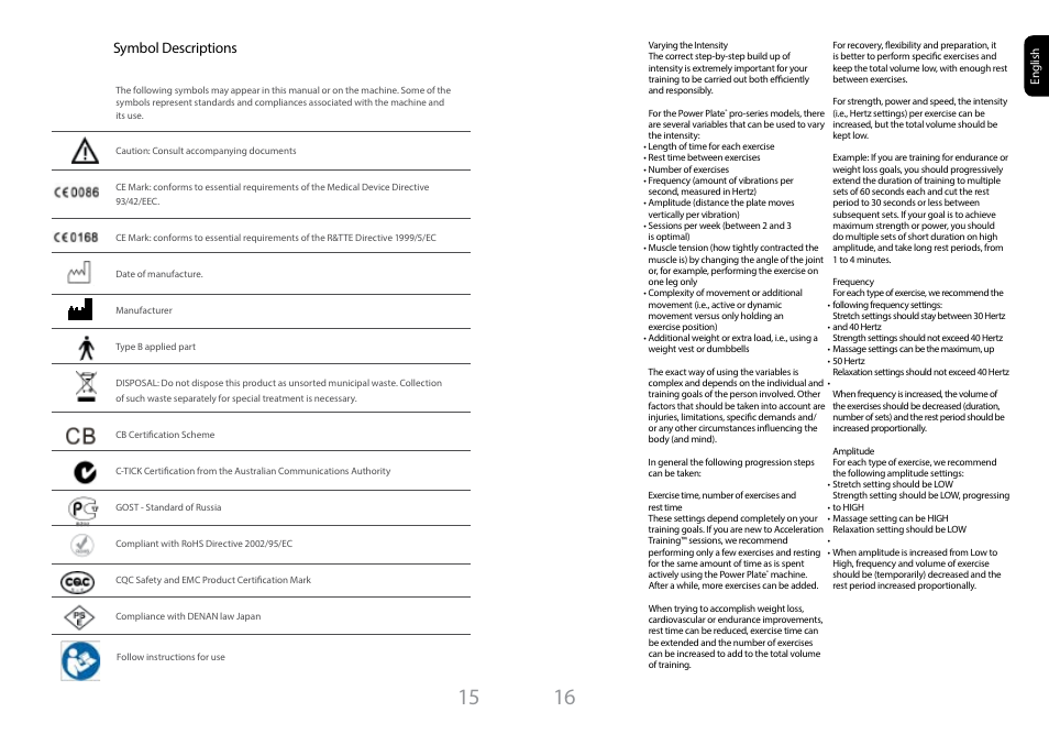 Symbol descriptions | Power Plate pro7HC User Manual | Page 8 / 11