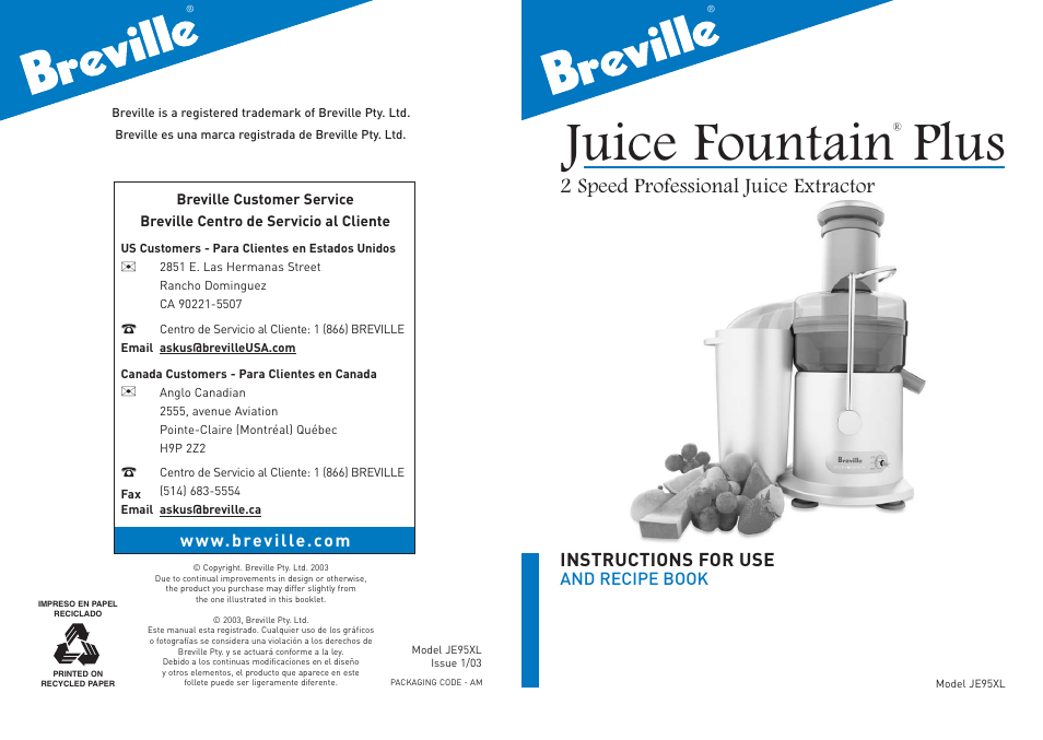 Breville JE95XL User Manual | 38 pages