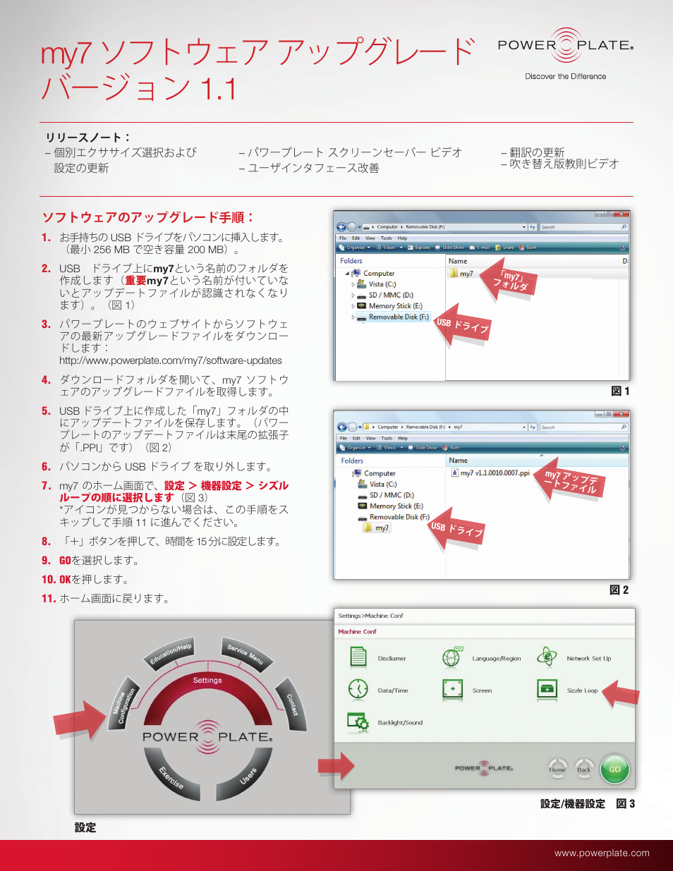 Power-plate-my7-software-update-procedures-ja, My7 ソフトウェア アップグレード バージョン 1.1 | Power Plate my7 User Manual | Page 13 / 20