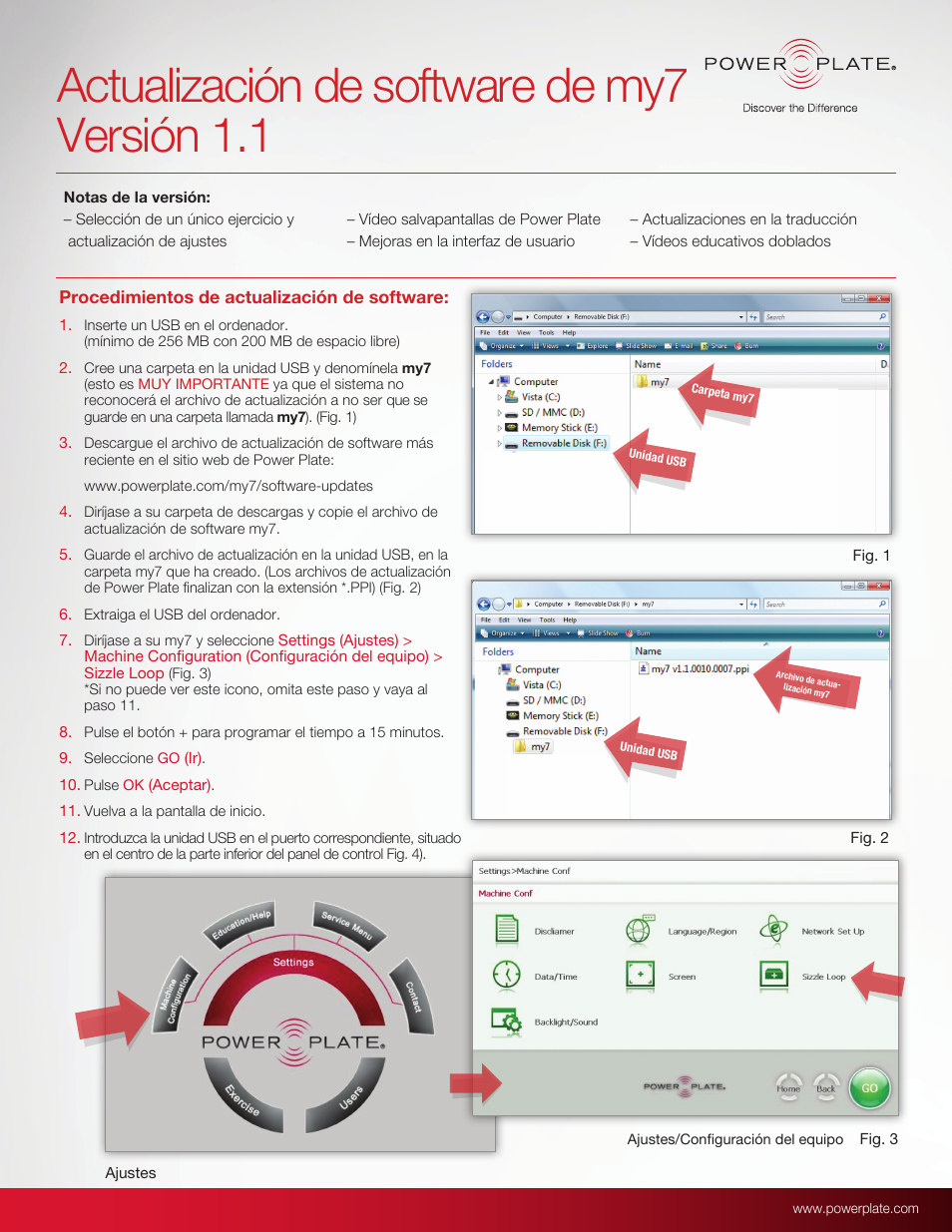 Power-plate-my7-software-update-procedures-es, Actualización de software de my7 versión 1.1 | Power Plate my7 User Manual | Page 5 / 20