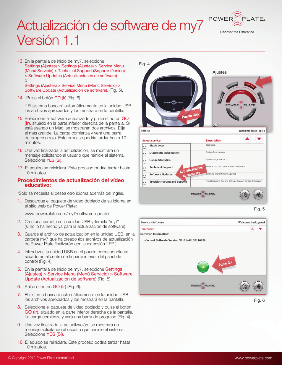 Actualización de software de my7 versión 1.1 | Power Plate my7 User Manual | Page 6 / 20