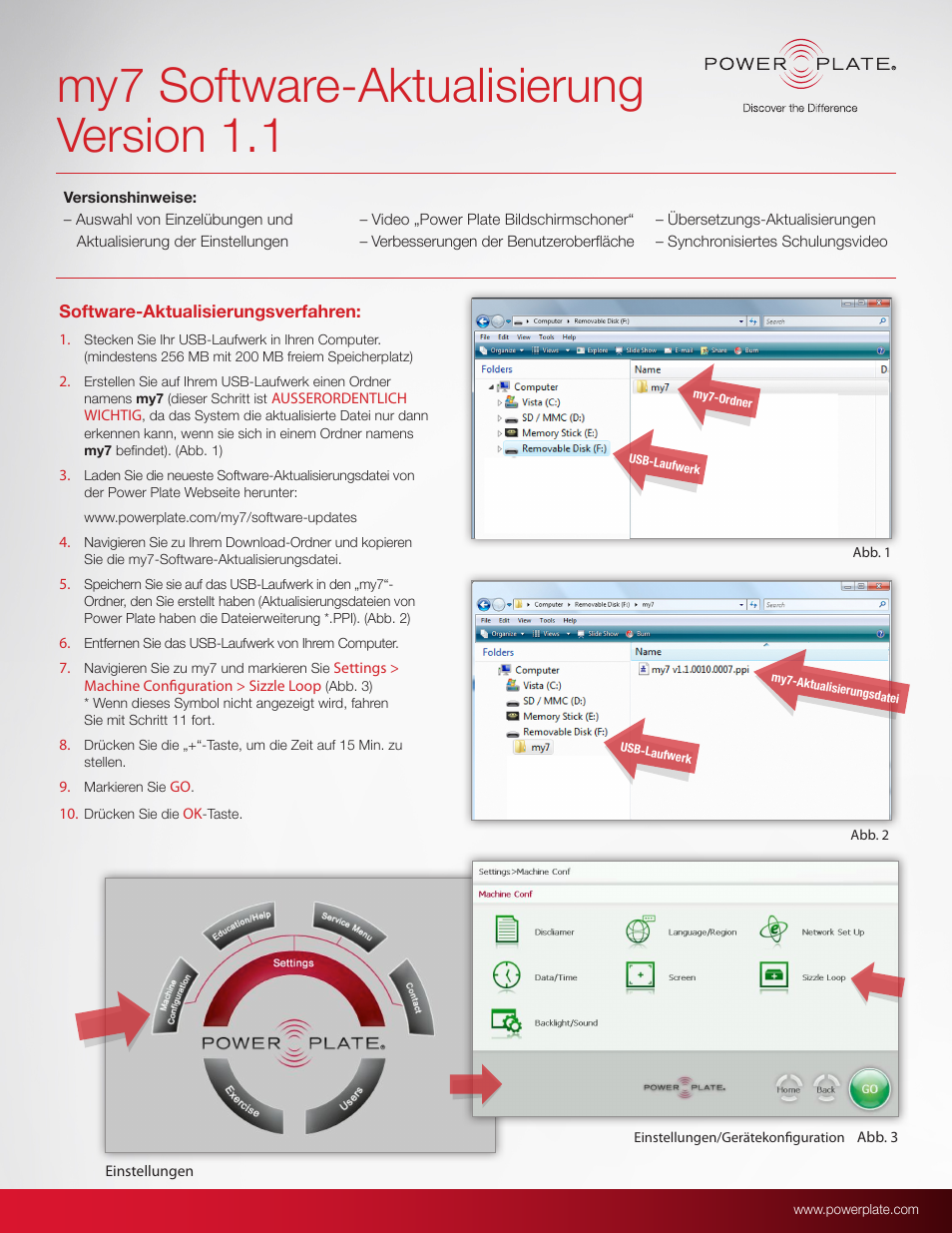 Power-plate-my7-software-update-procedures-de, My7 software-aktualisierung version 1.1 | Power Plate my7 User Manual | Page 9 / 20