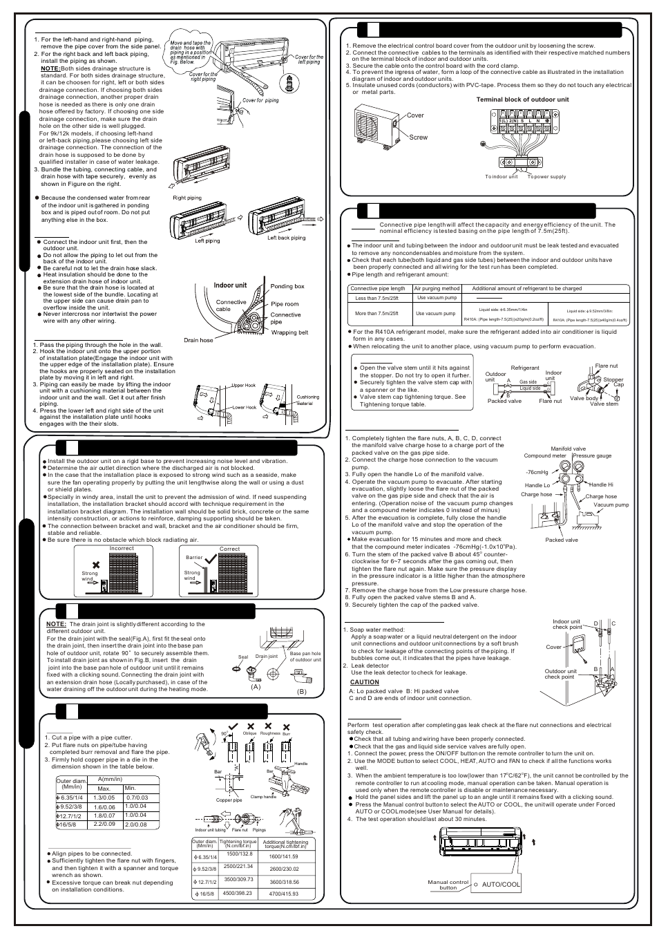 Т³гж 2, Refrigerant pipe connection, Air purging and test operation | Connect the cable to the outdoor unit | Pridiom Comfort Series PMS125CO Installation Manual User Manual | Page 2 / 2