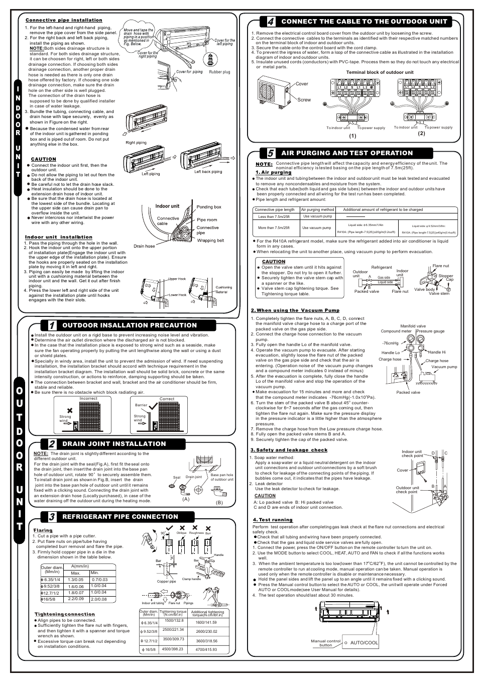 Т³гж 2, Refrigerant pipe connection, Air purging and test operation | Connect the cable to the outdoor unit | Pridiom Comfort Series PMS225CO Installation Manual User Manual | Page 2 / 2