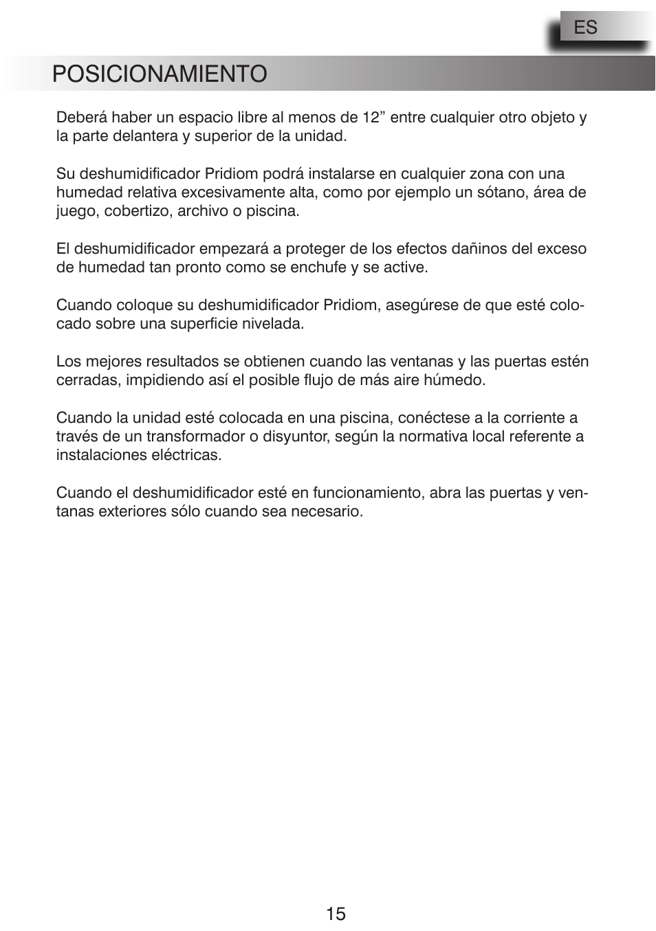 Posicionamiento | Pridiom PGD1080HCW User Manual | Page 15 / 20