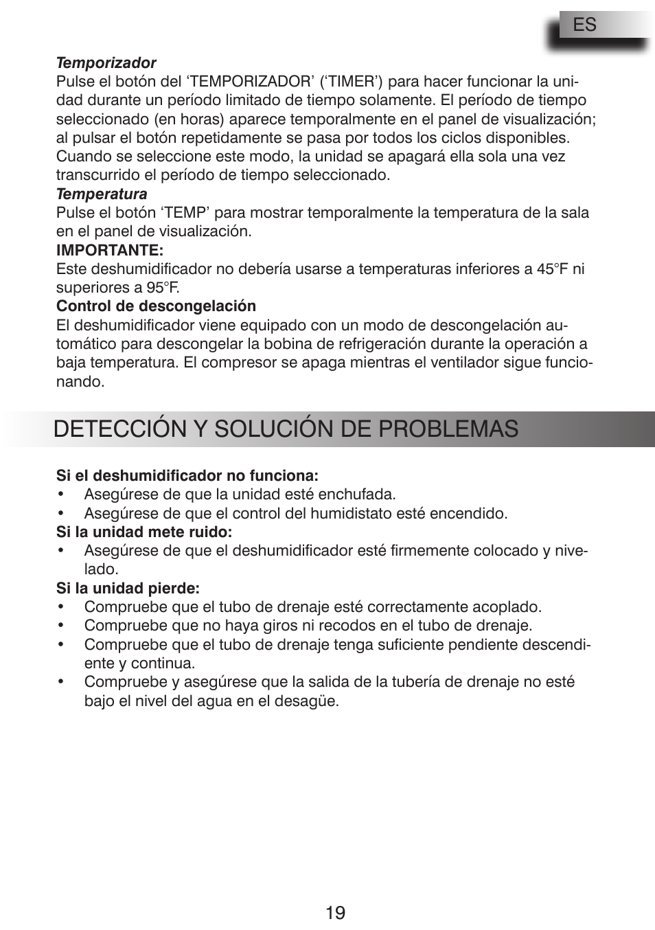 Detección y solución de problemas, 19 us | Pridiom PGD1080HCW User Manual | Page 19 / 20