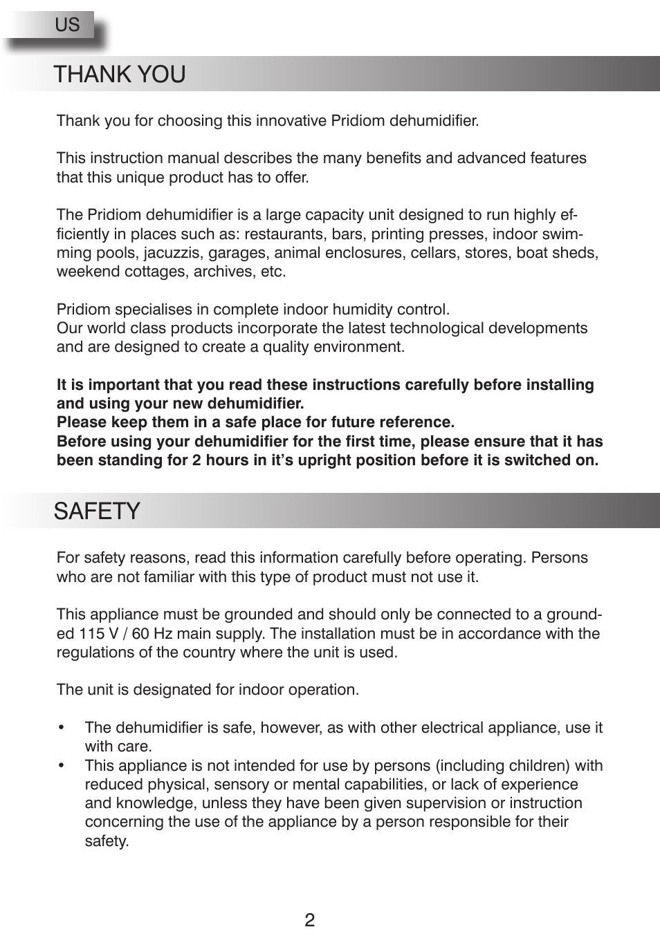 Safety | Pridiom PGD1080HCW User Manual | Page 2 / 20