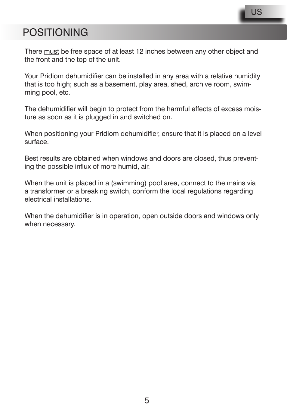 Positioning | Pridiom PGD1080HCW User Manual | Page 5 / 20