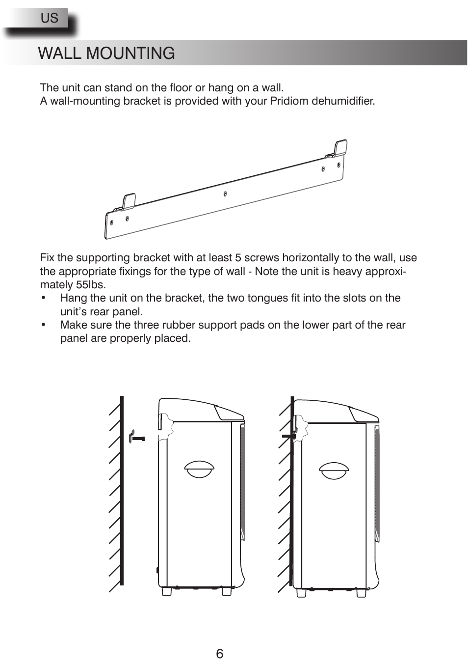 Wall mounting, Cleaning | Pridiom PGD1080HCW User Manual | Page 6 / 20