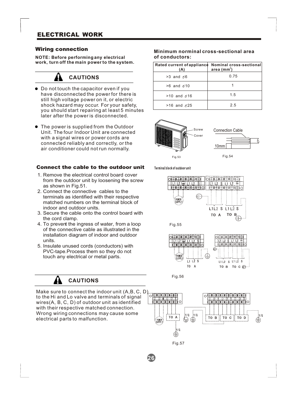 Т³гж 27, 26 electrical work, Wiring connection | Cautions | Pridiom Condenser Installation Manual User Manual | Page 27 / 33