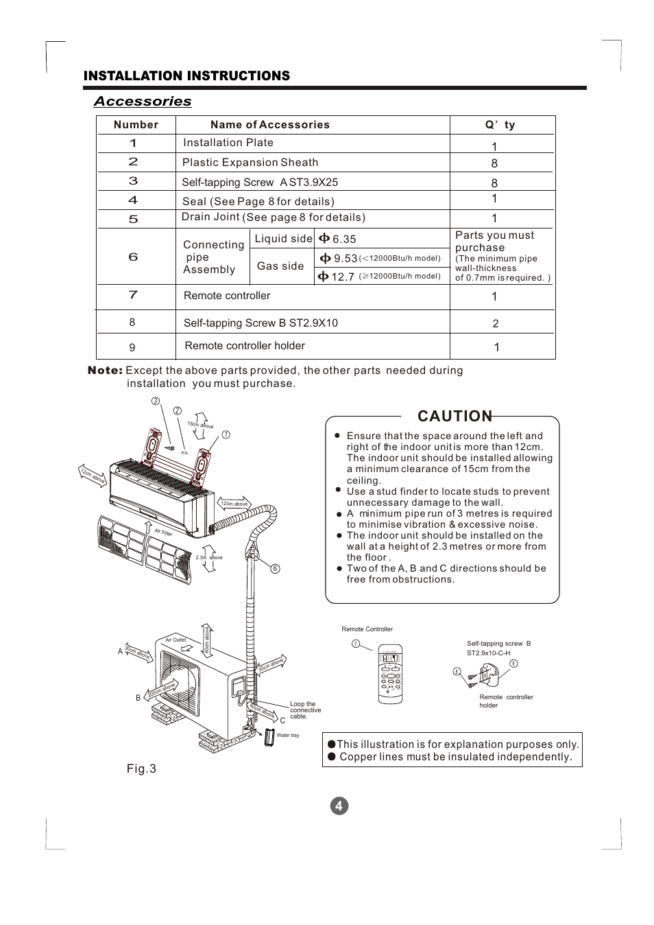 Т³гж 5, Caution, 4accessories installation instructions | Fig.3, See page 8 for details) | Pridiom High Wall Installation Manual User Manual | Page 5 / 15