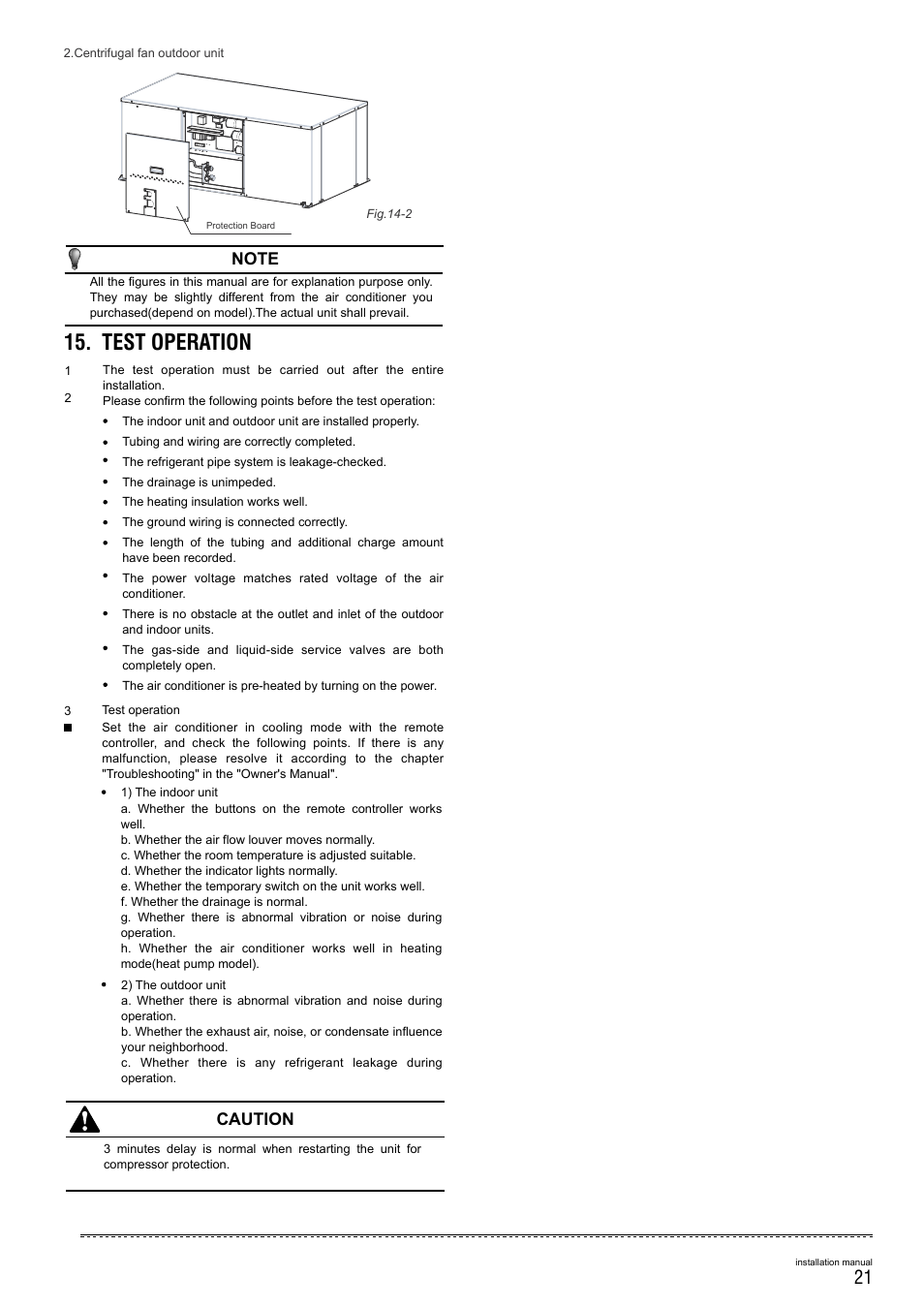 Test operation, Caution | Pridiom Concealed Duct Installation Manual User Manual | Page 23 / 28