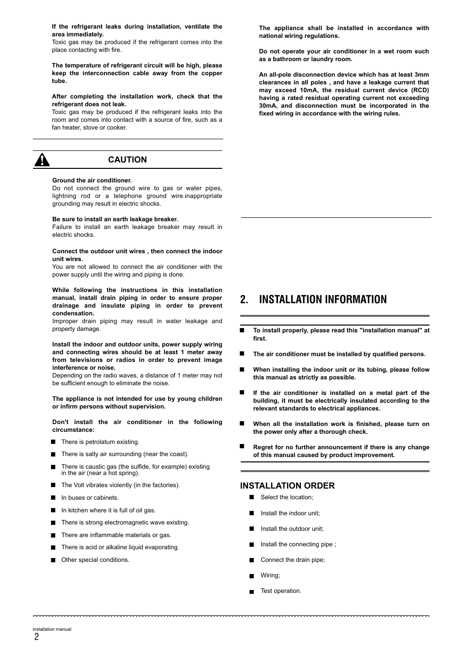 Installation information, Installation order, Caution | Pridiom Concealed Duct Installation Manual User Manual | Page 4 / 28