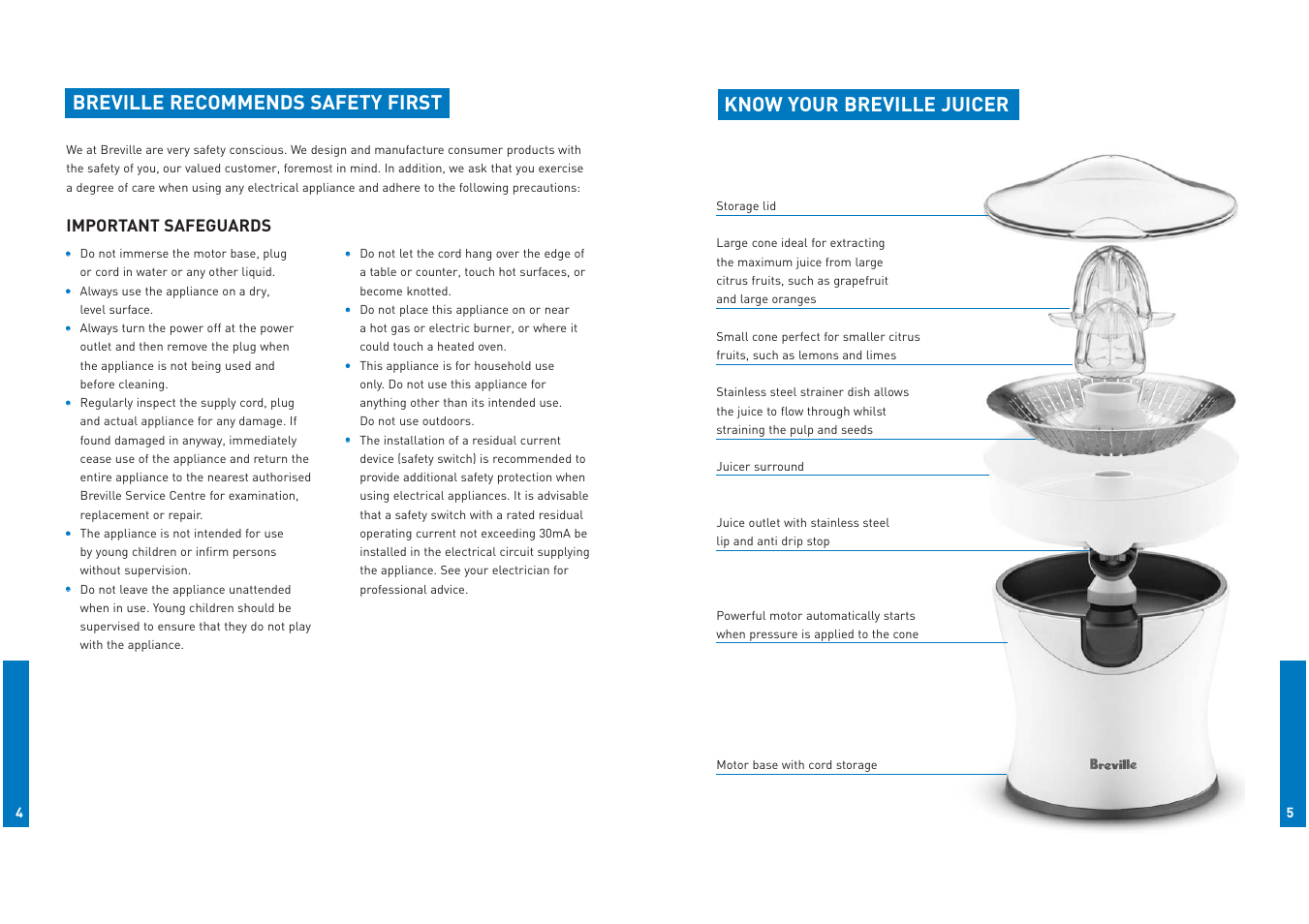 Breville recommends safety first, Know your breville juicer | Breville JC7 User Manual | Page 3 / 4