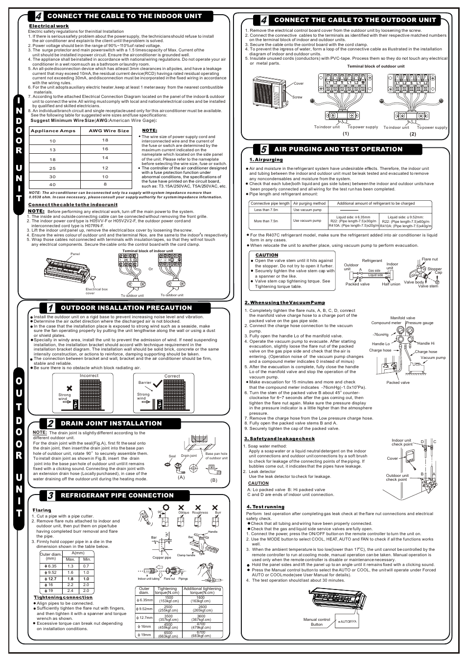 Т³гж 2, Connect the cable to the indoor unit, Refrigerant pipe connection | Air purging and test operation, Connect the cable to the outdoor unit | Pridiom Classic Series PMS241CL Installation Manual User Manual | Page 2 / 2