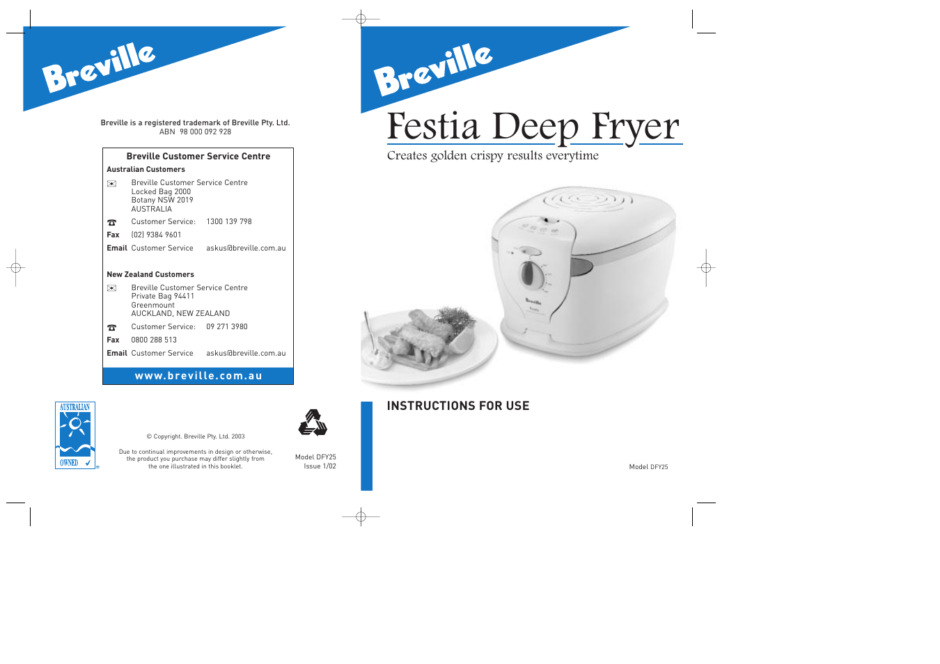 Breville DFY25 User Manual | 14 pages