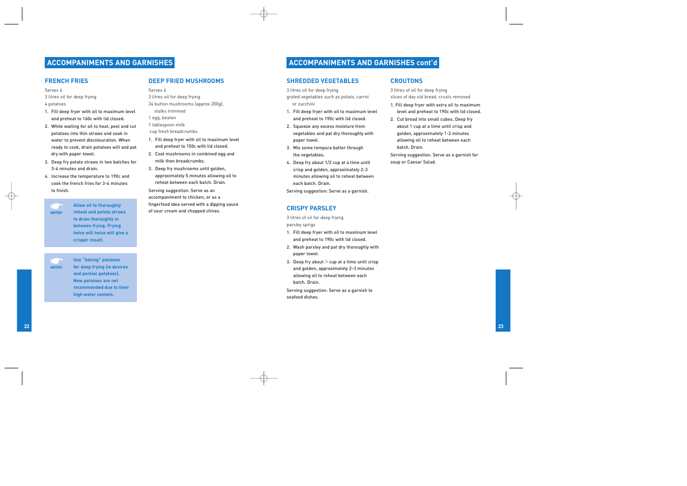 Accompaniments and garnishes cont’d, Accompaniments and garnishes | Breville DFY25 User Manual | Page 12 / 14