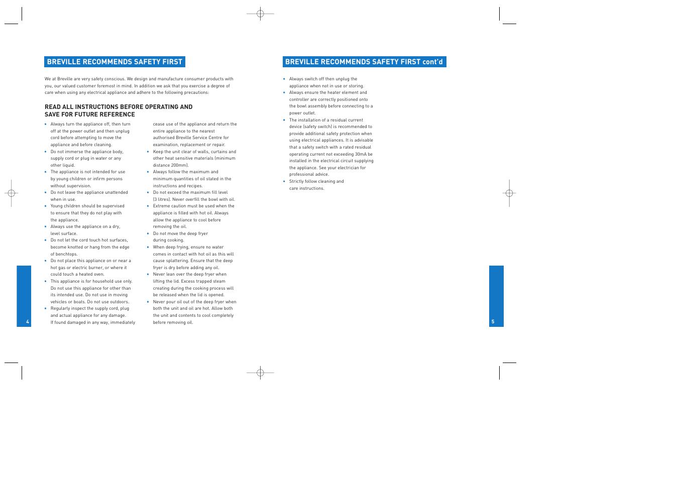 Breville recommends safety first, Breville recommends safety first cont’d | Breville DFY25 User Manual | Page 3 / 14