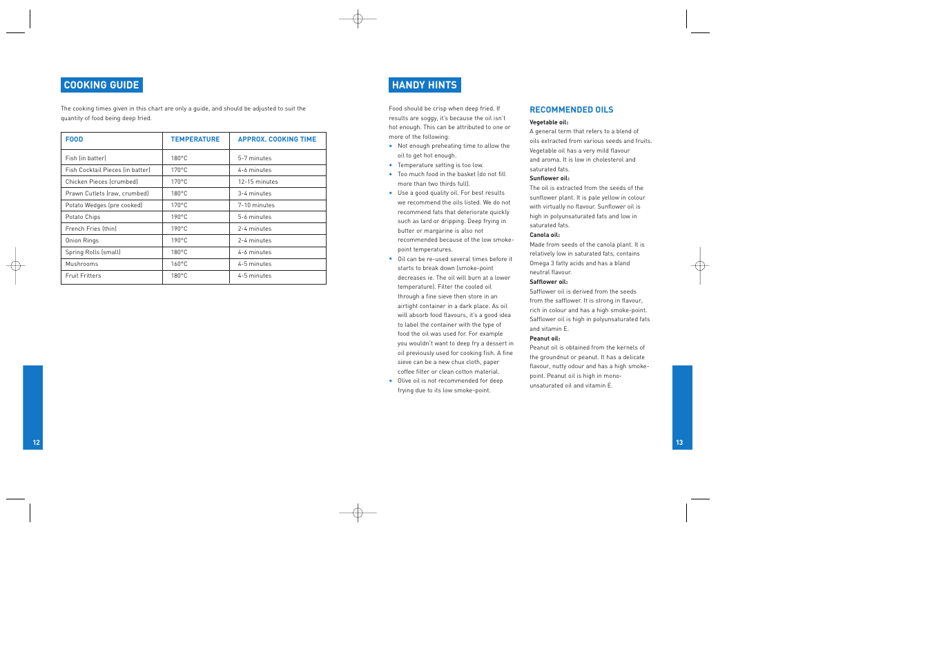 Cooking guide handy hints | Breville DFY25 User Manual | Page 7 / 14