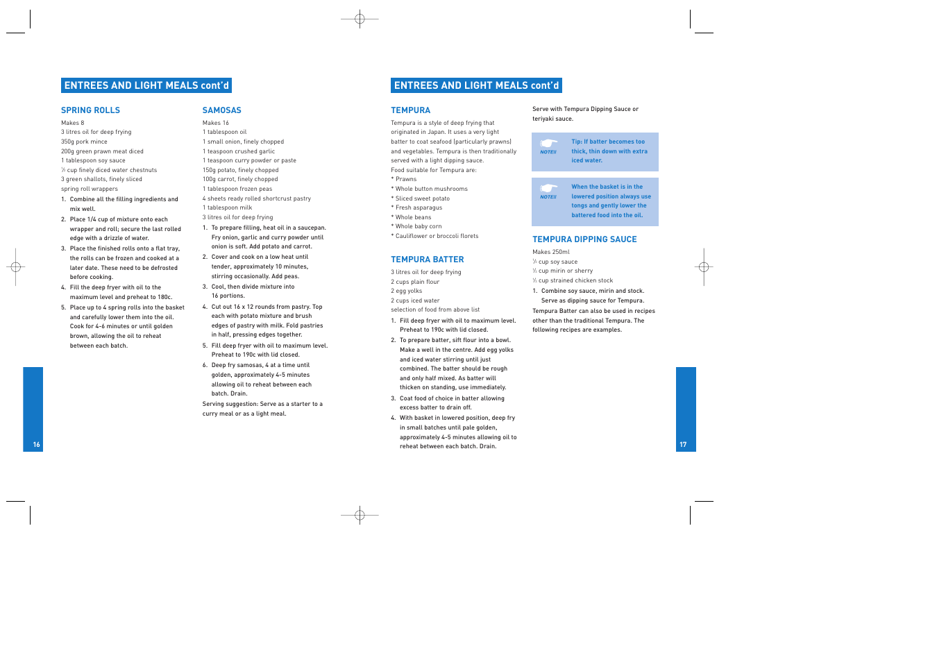 Entrees and light meals cont’d | Breville DFY25 User Manual | Page 9 / 14