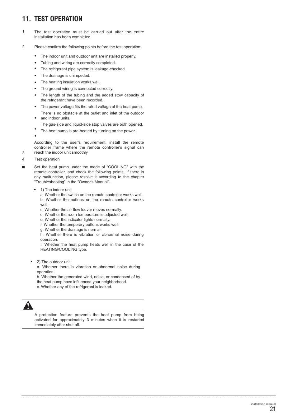 Test operation, Caution | Pridiom Cassettes PCM183HX Installation Manual User Manual | Page 22 / 41