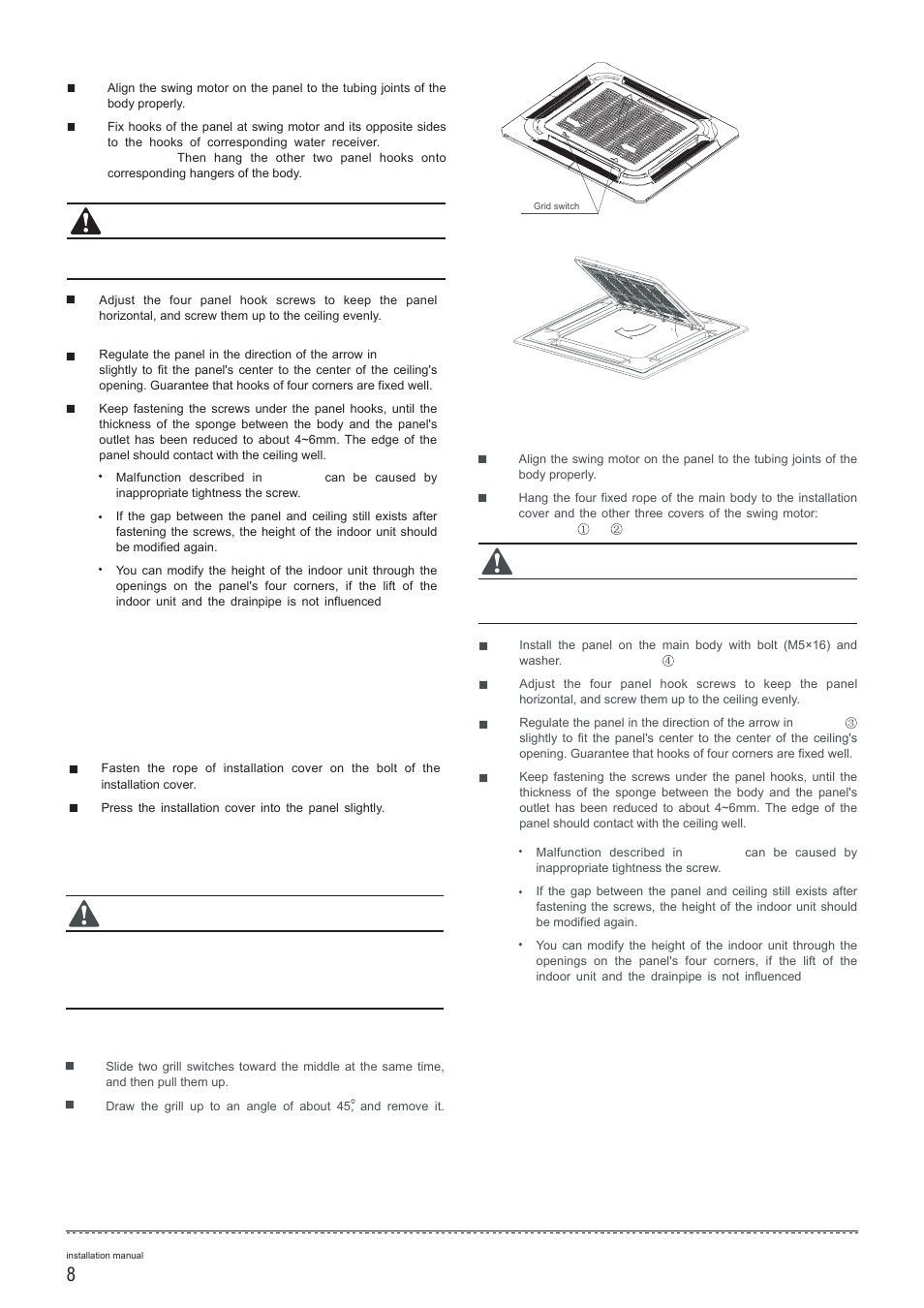 2 install the panel(samll cassette type heat pump), Caution | Pridiom Cassettes PCM183HX Installation Manual User Manual | Page 9 / 41