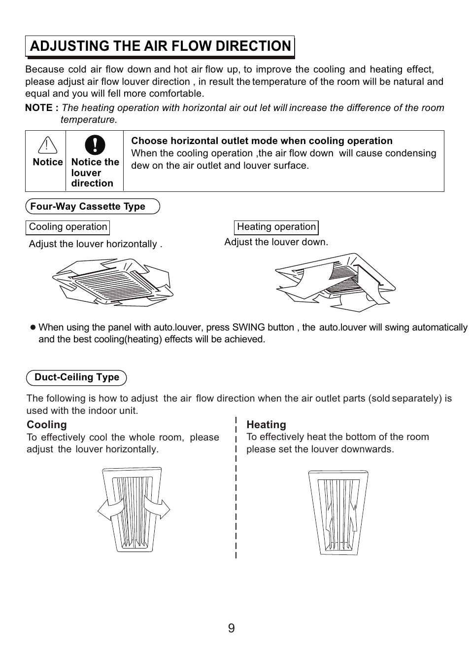 Т³гж 11, Adjusting the air flow direction | Pridiom Floor and Ceiling PFCM183HX User Manual User Manual | Page 11 / 16