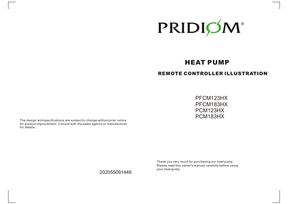 Pridiom Floor and Ceiling PFCM183HX Remote Control Manual User Manual | 8 pages