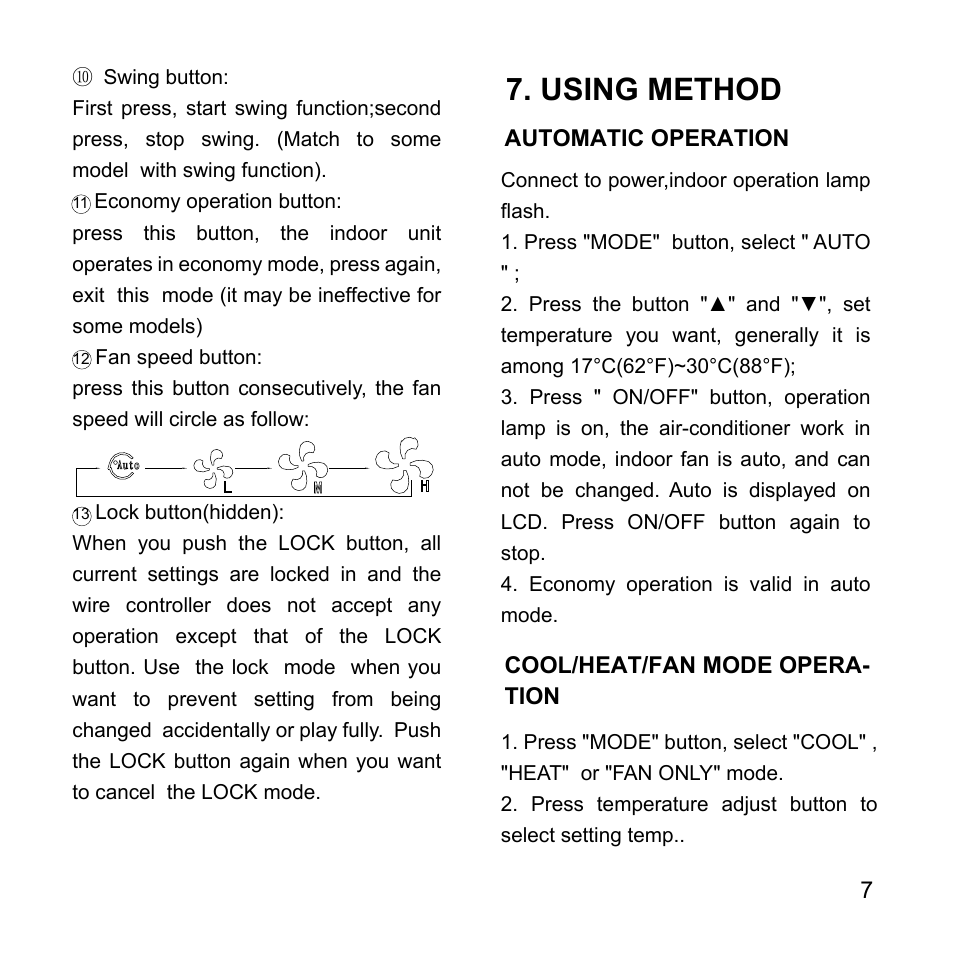 Using method | Pridiom WIRE CONTROLLER OF AIR CONDITIONER KJR-12B/DP(T)-F User Manual User Manual | Page 11 / 14